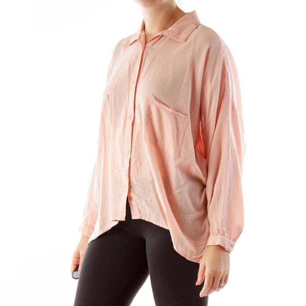 Billabong Pink Bat Sleeve Button Down Shirt - Picture 2 of 3